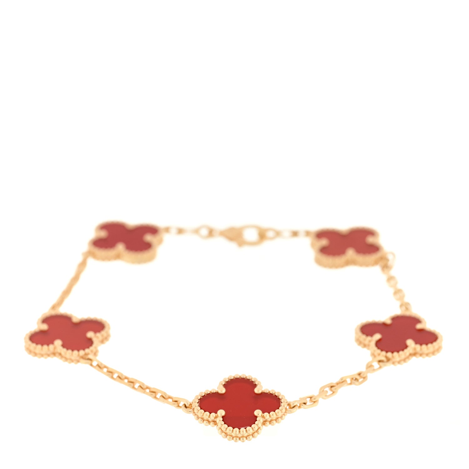 Van Cleef & Arpels 18K Yellow Gold Carnelian 5 Motifs Vintage Alhambra Bracelet 1 of 4