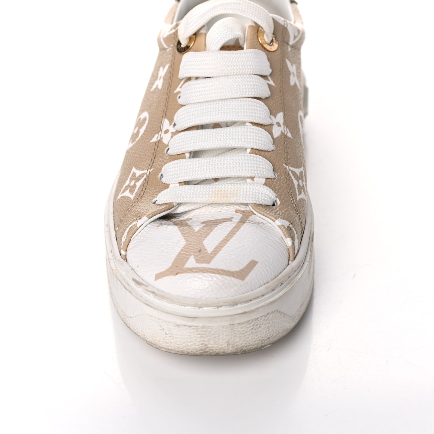 Monogram Giant Time Out Sneakers 36 Kaki White Beige