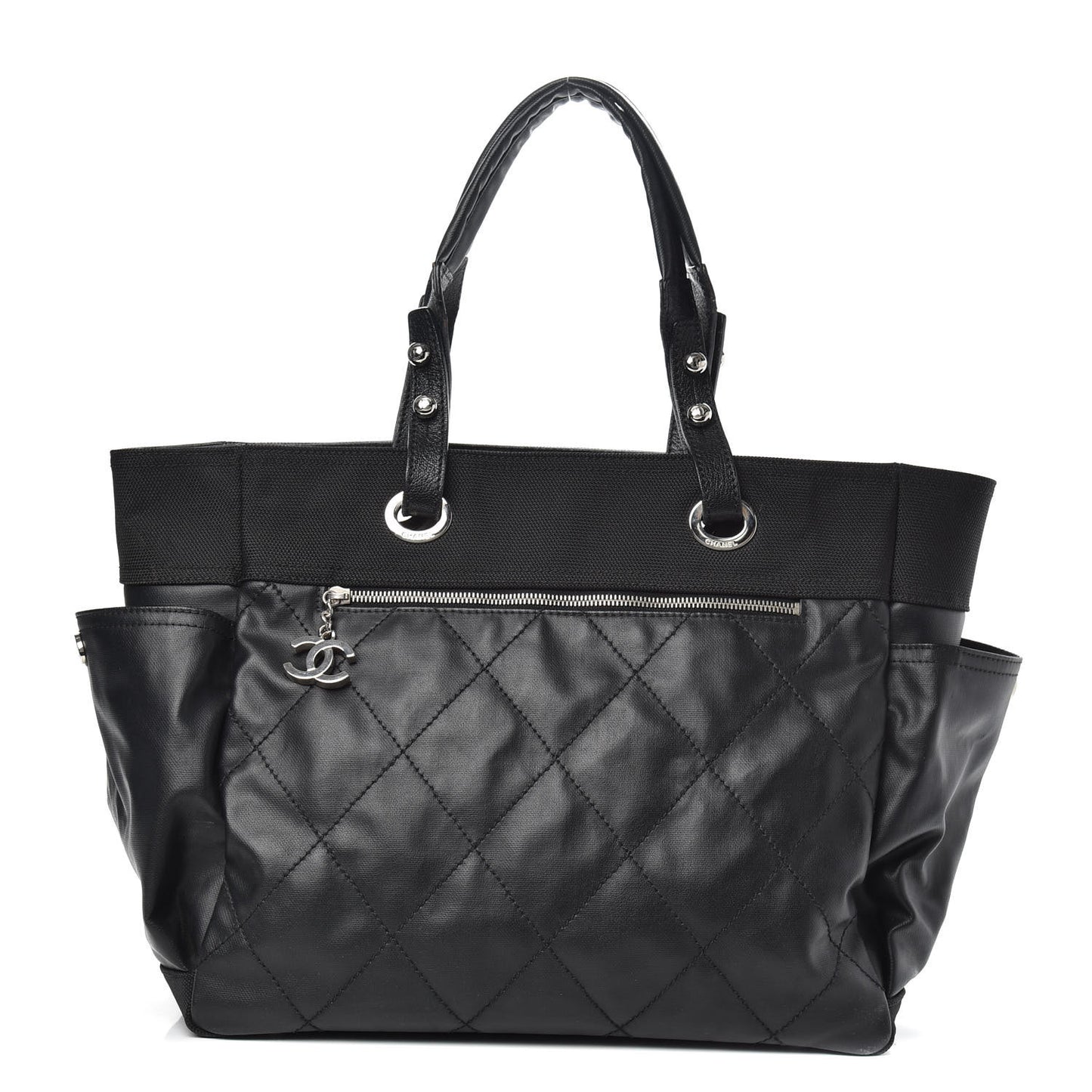 Coated Canvas Quilted Large Paris Biarritz Tote Black