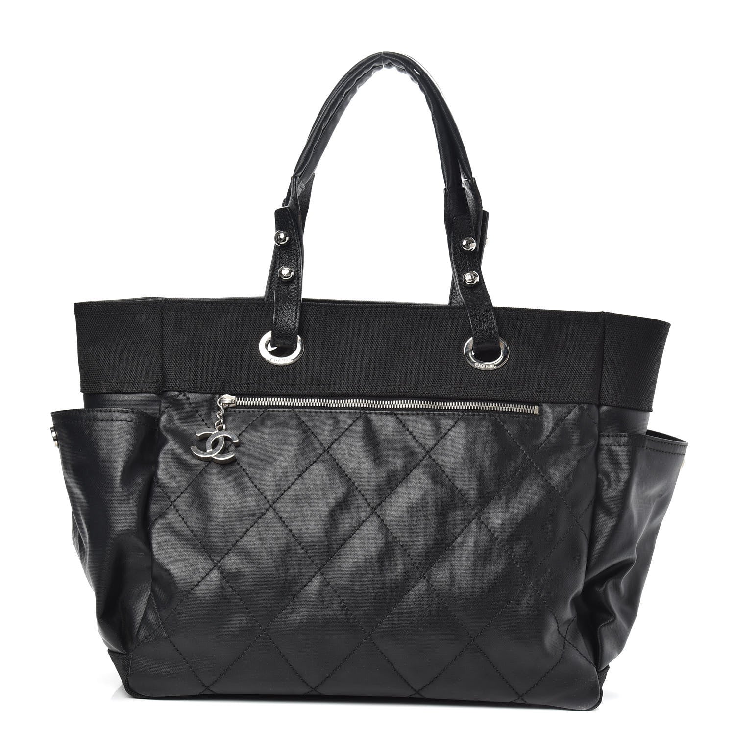Chanel Coated Canvas Quilted Large Paris Biarritz Tote Black 1 of 9