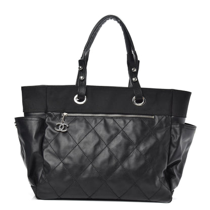 Chanel Coated Canvas Quilted Large Paris Biarritz Tote Black 1 of 9