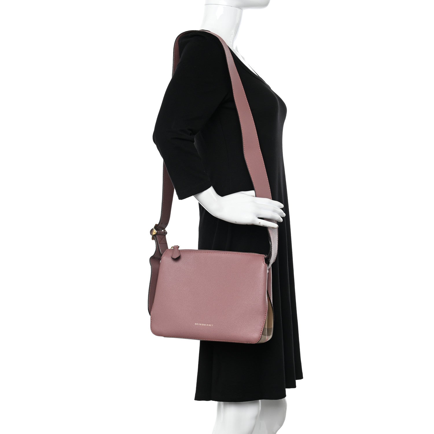 Burberry Soft Grain Calfskin House Check Small Helmsley Crossbody Dusty Pink 2 of 10