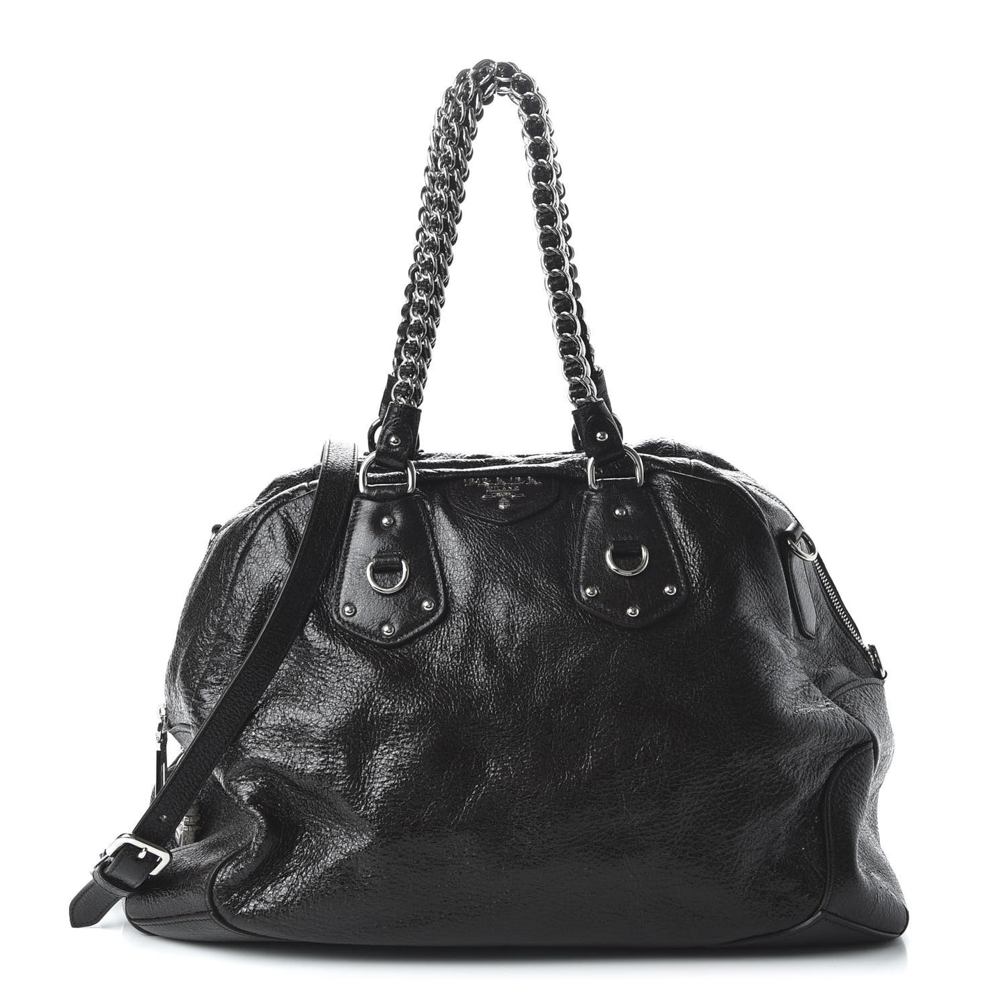 Cervo Lux Chain Dome Satchel Black