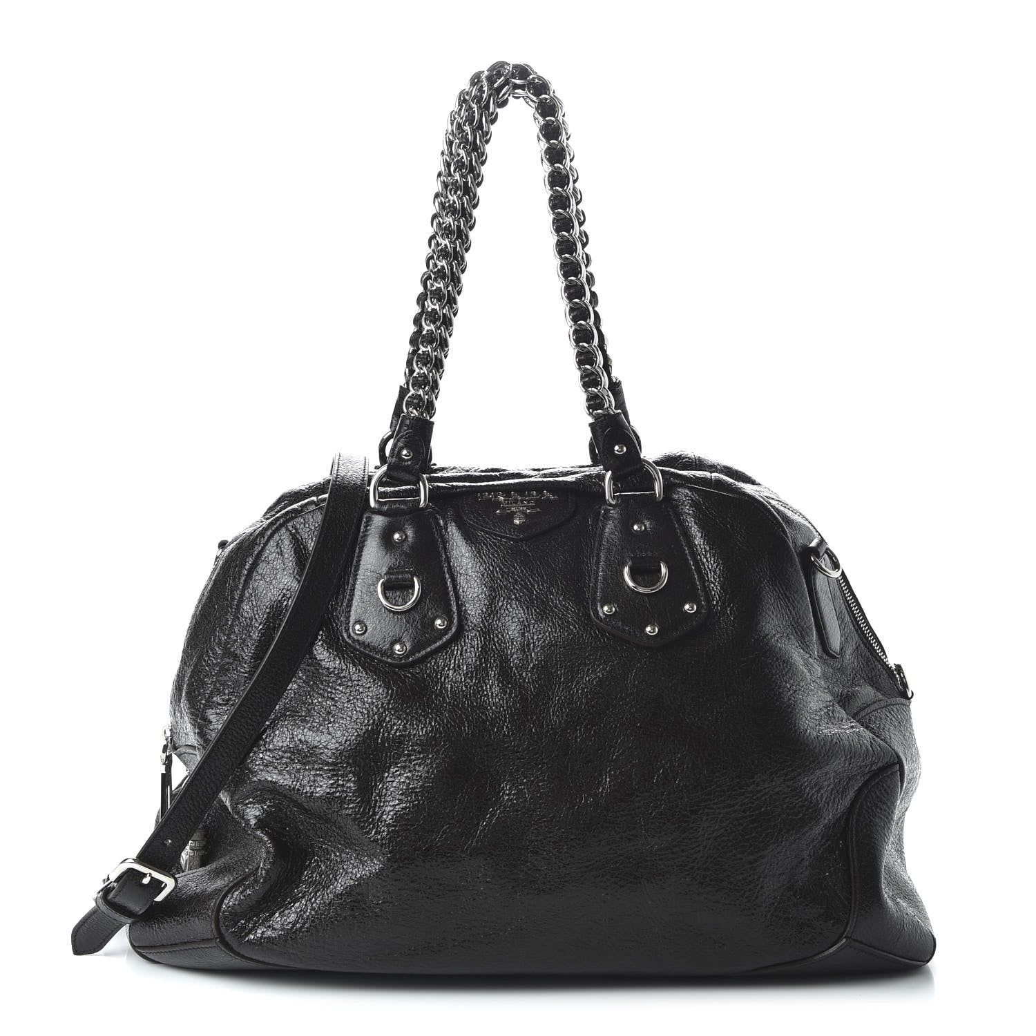 Prada Cervo Lux Chain Dome Satchel Black 1 of 10