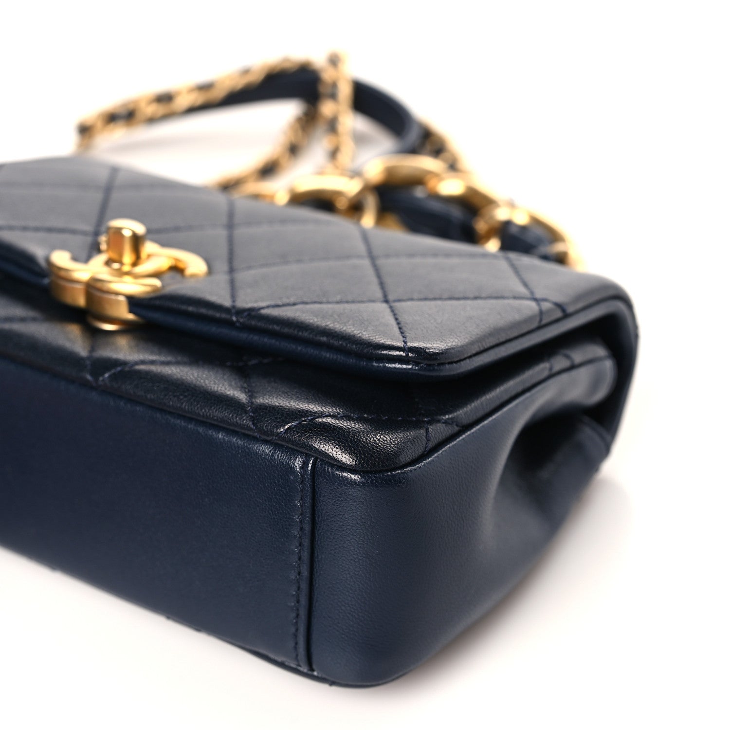 Chanel Shiny Lambskin Small Chain Is More Flap Navy Blue 9 of 9