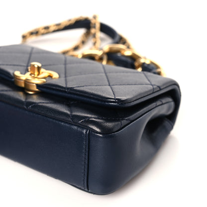 Chanel Shiny Lambskin Small Chain Is More Flap Navy Blue 9 of 9