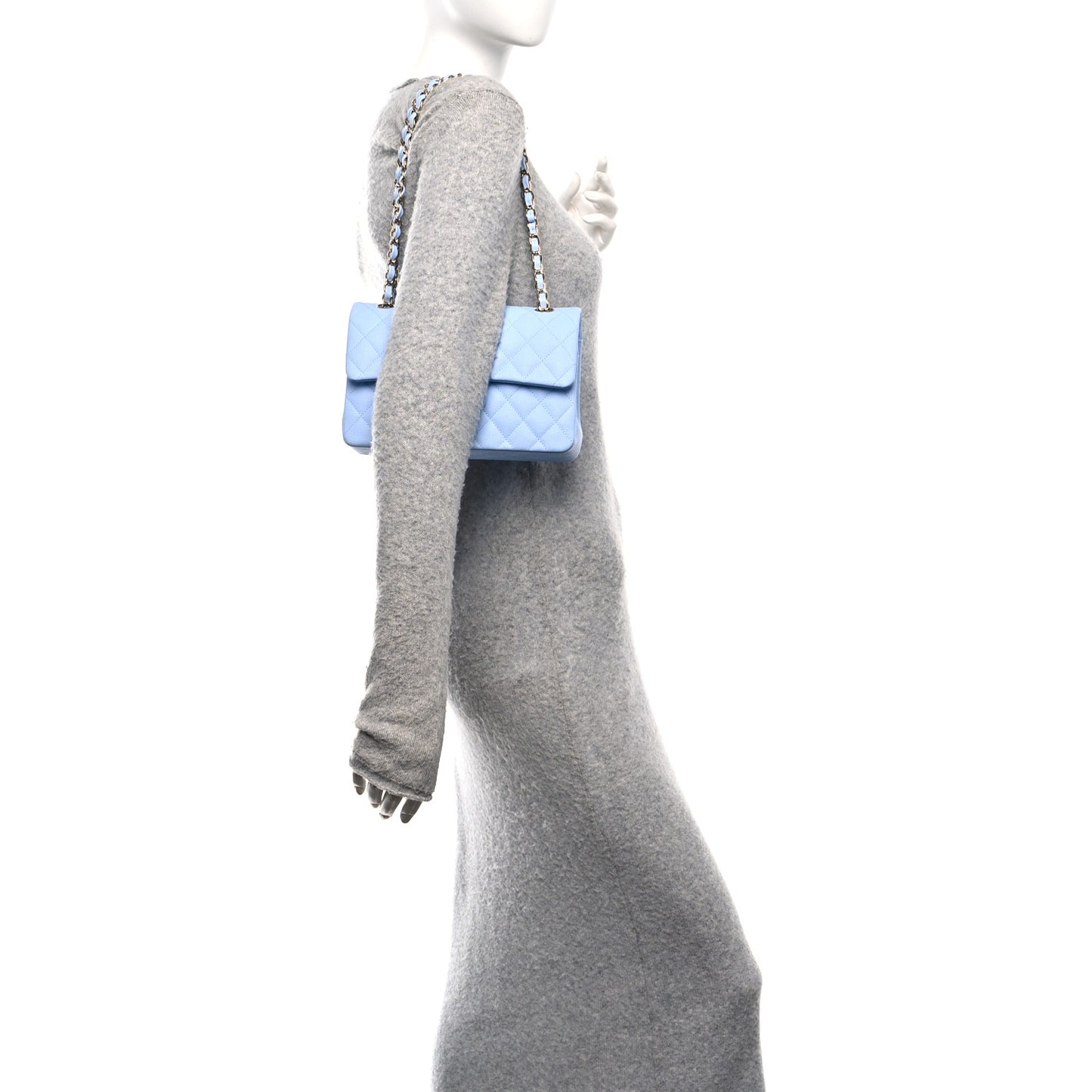 Caviar Quilted Small Double Flap Light Blue