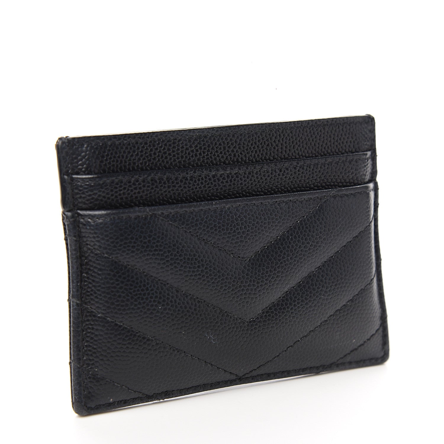Saint Laurent Grain De Poudre Matelasse Chevron Monogram Credit Card Case Black 2 of 8