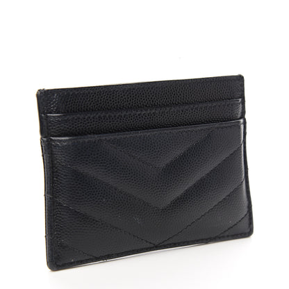 Saint Laurent Grain De Poudre Matelasse Chevron Monogram Credit Card Case Black 2 of 8