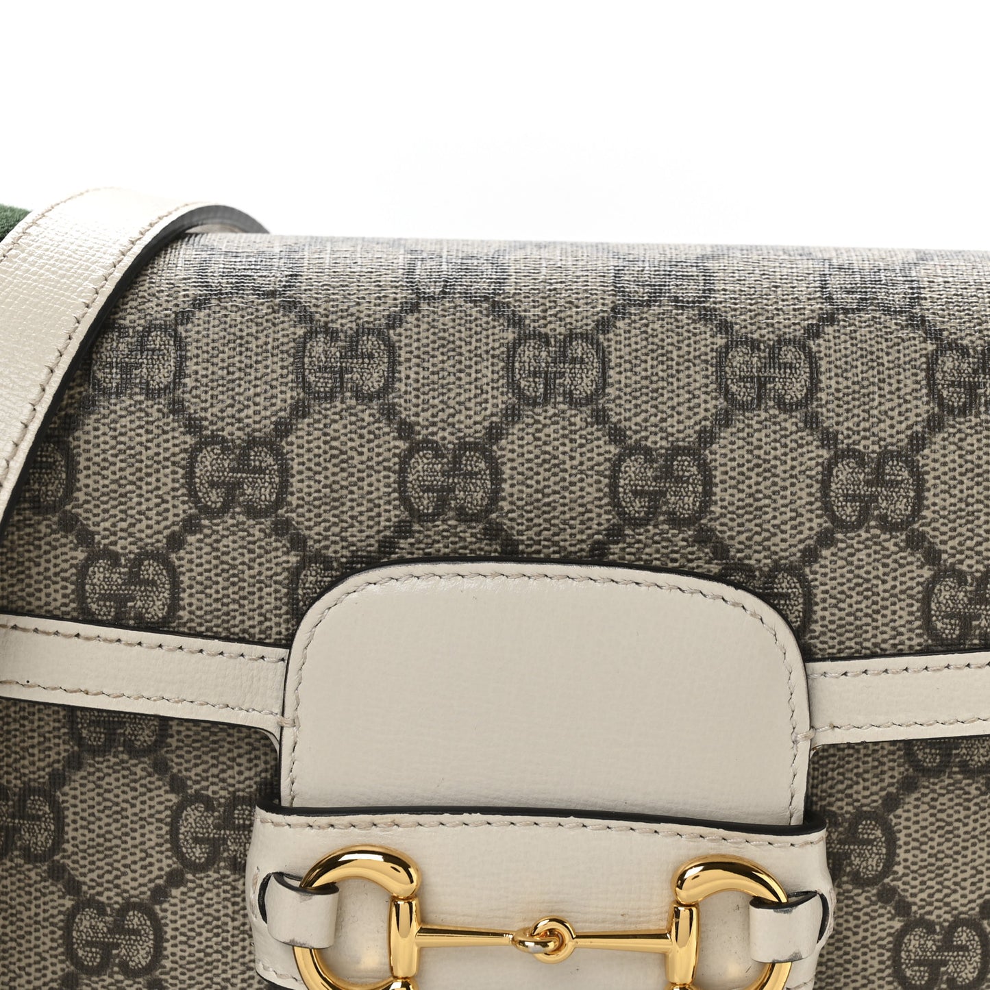 GG Supreme Monogram Web Mini Horsebit 1955 Shoulder Bag Beige Mystic White