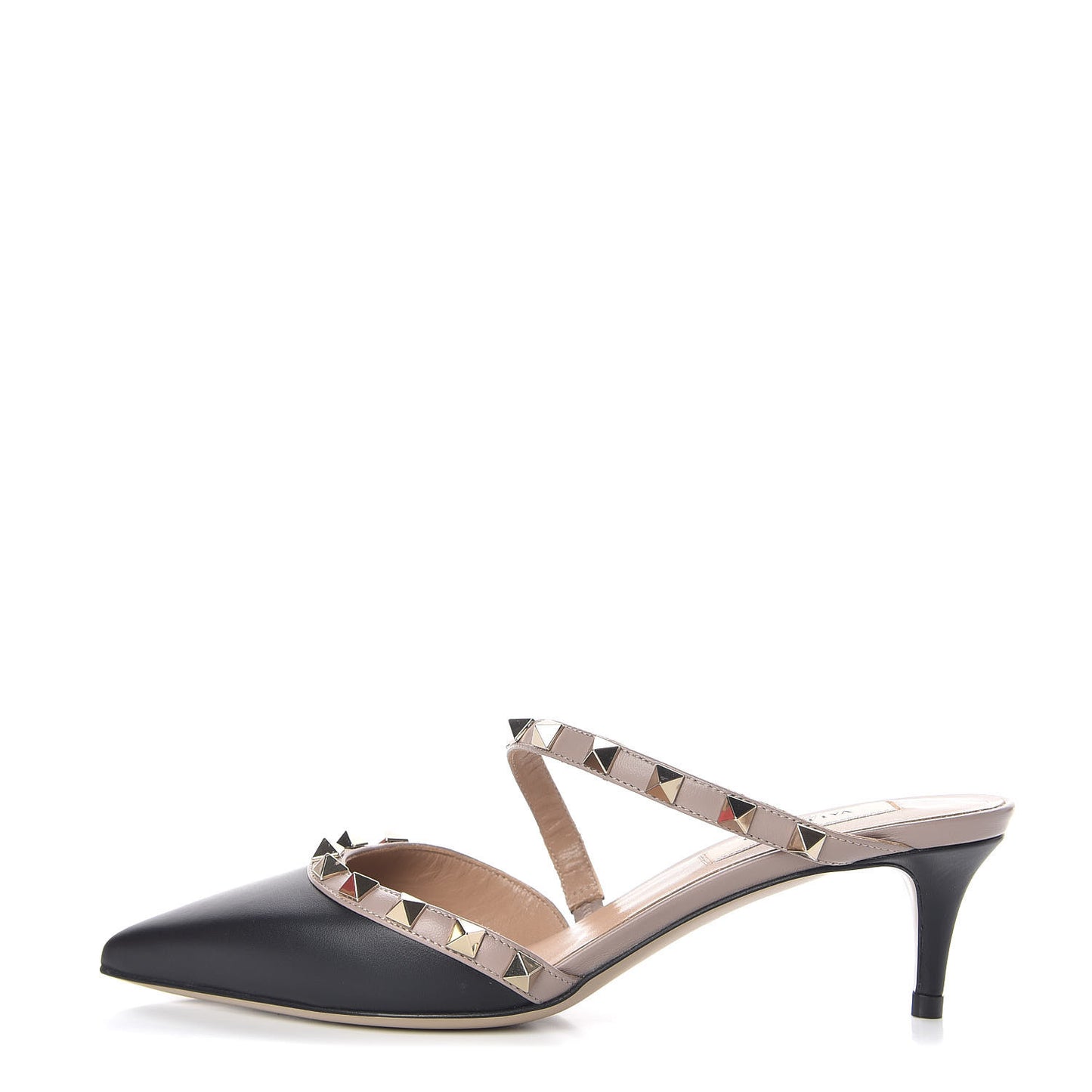 Calfskin Nappa Rockstud Cross Strap 50mm Mules 35 Black Poudre