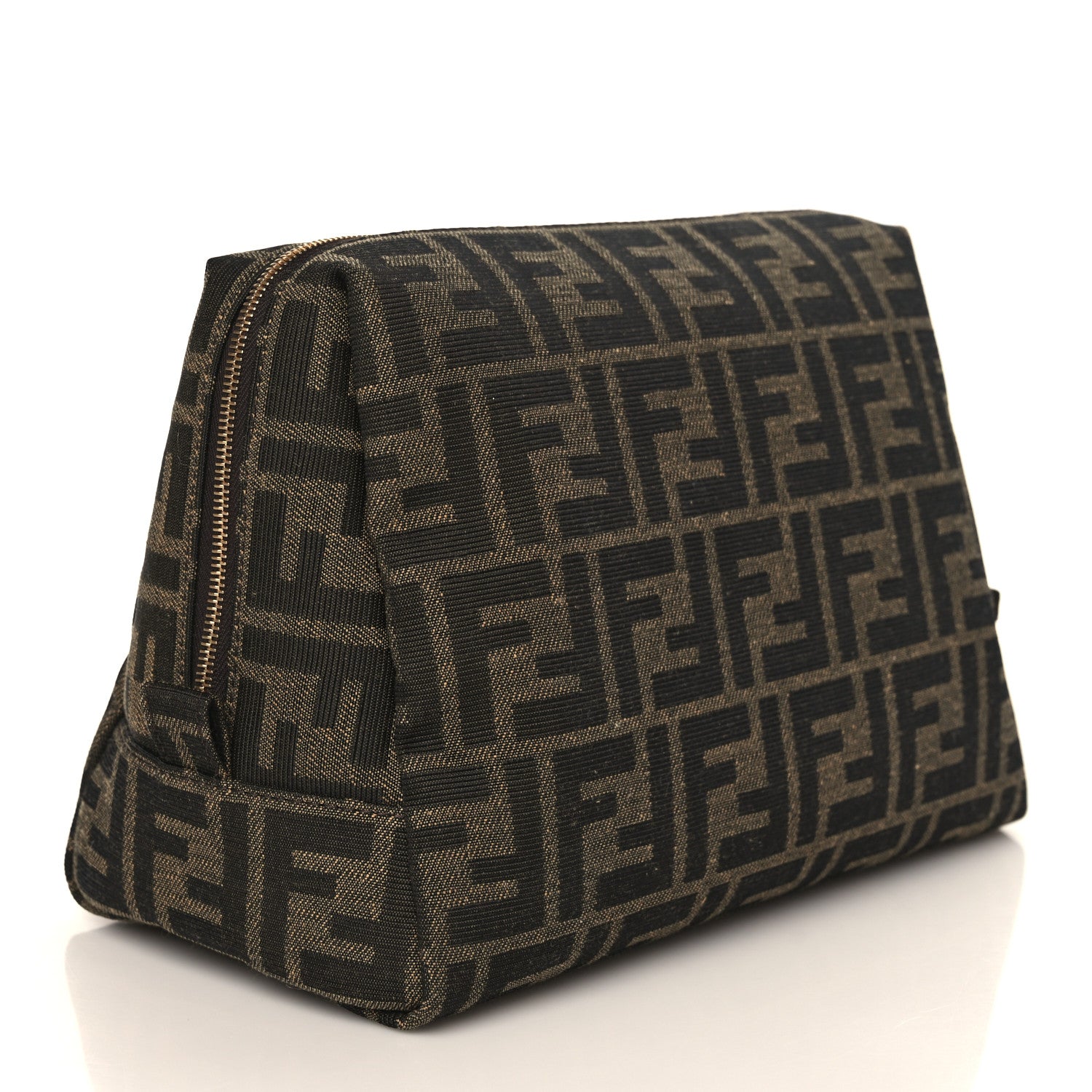 Fendi Fabric Jacquard FF 1974 Medium Trapezoid Beauty Pouch Tobacco Moro Black 3 of 9
