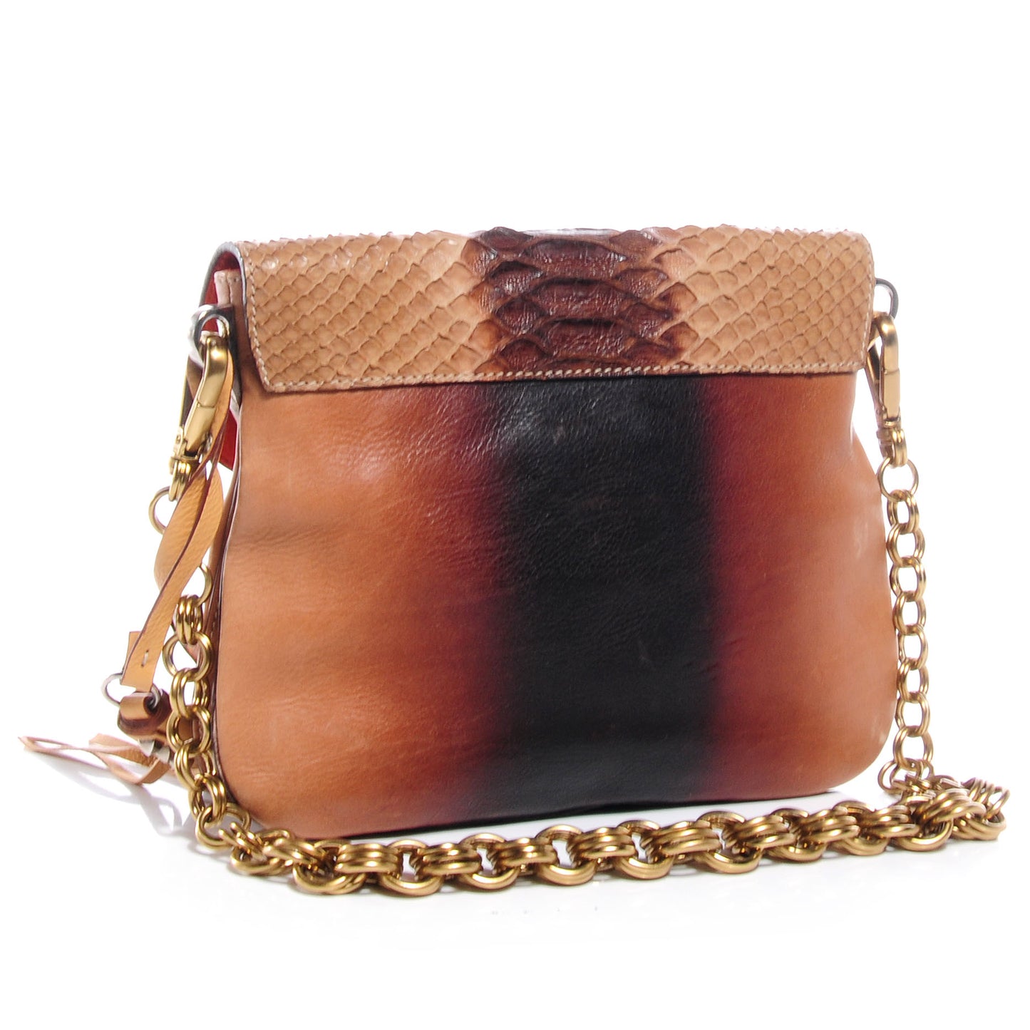 Vitello Python Pushlock Flap Shoulder Bag Deserto