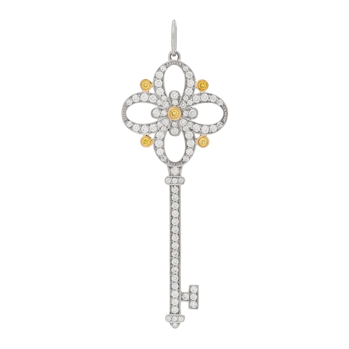 Platinum 18K Yellow Gold Yellow Diamond Victoria Key Pendant