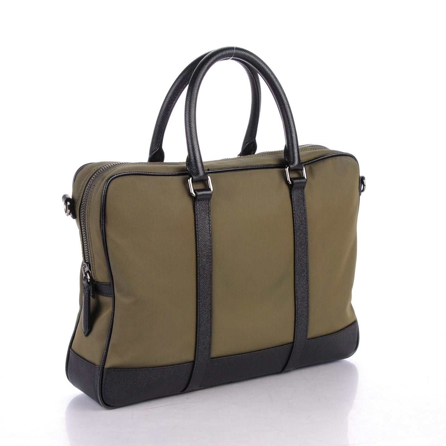 Calfskin Nylon-Canvas Briefcase Green