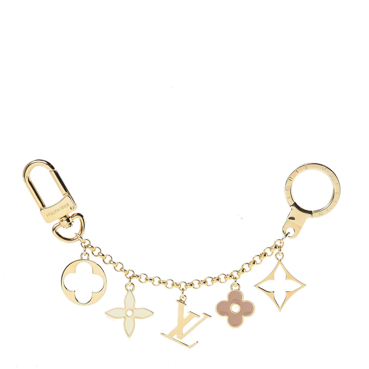 Brass Enamel Fleur De Monogram Bag Charm Chain Gold