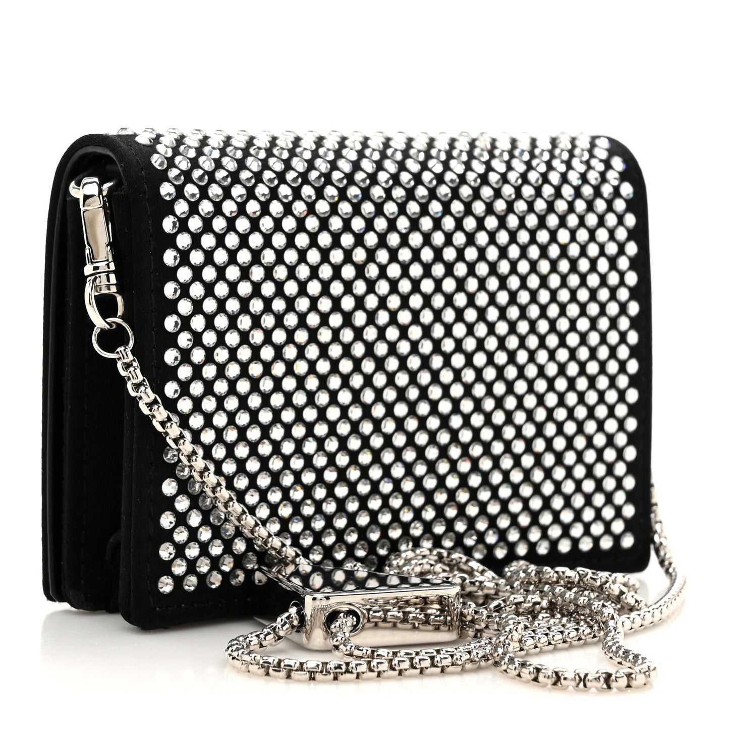 Satin Crystal Metal Triangle Logo Card Holder With Strap Cristal