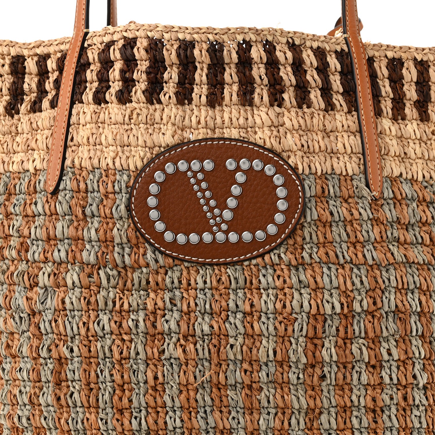 Valentino Garavani Raffia Nappa Medium Vlogo Signature Crochet Bucket Bag Beige Multicolor 7 of 9