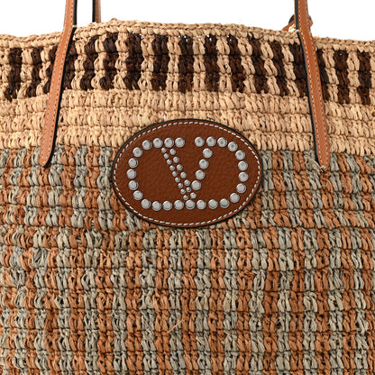 Valentino Garavani Raffia Nappa Medium Vlogo Signature Crochet Bucket Bag Beige Multicolor 7 of 9