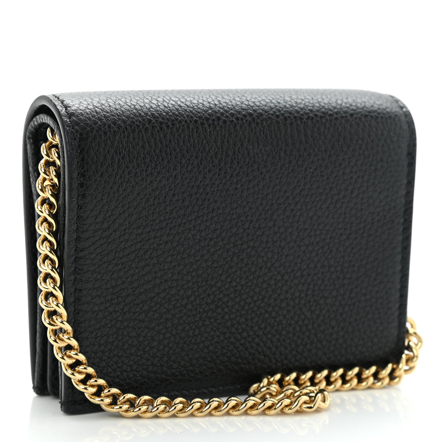Gucci Grainy Calfskin Zumi Chain Card Case Wallet Black 3 of 9
