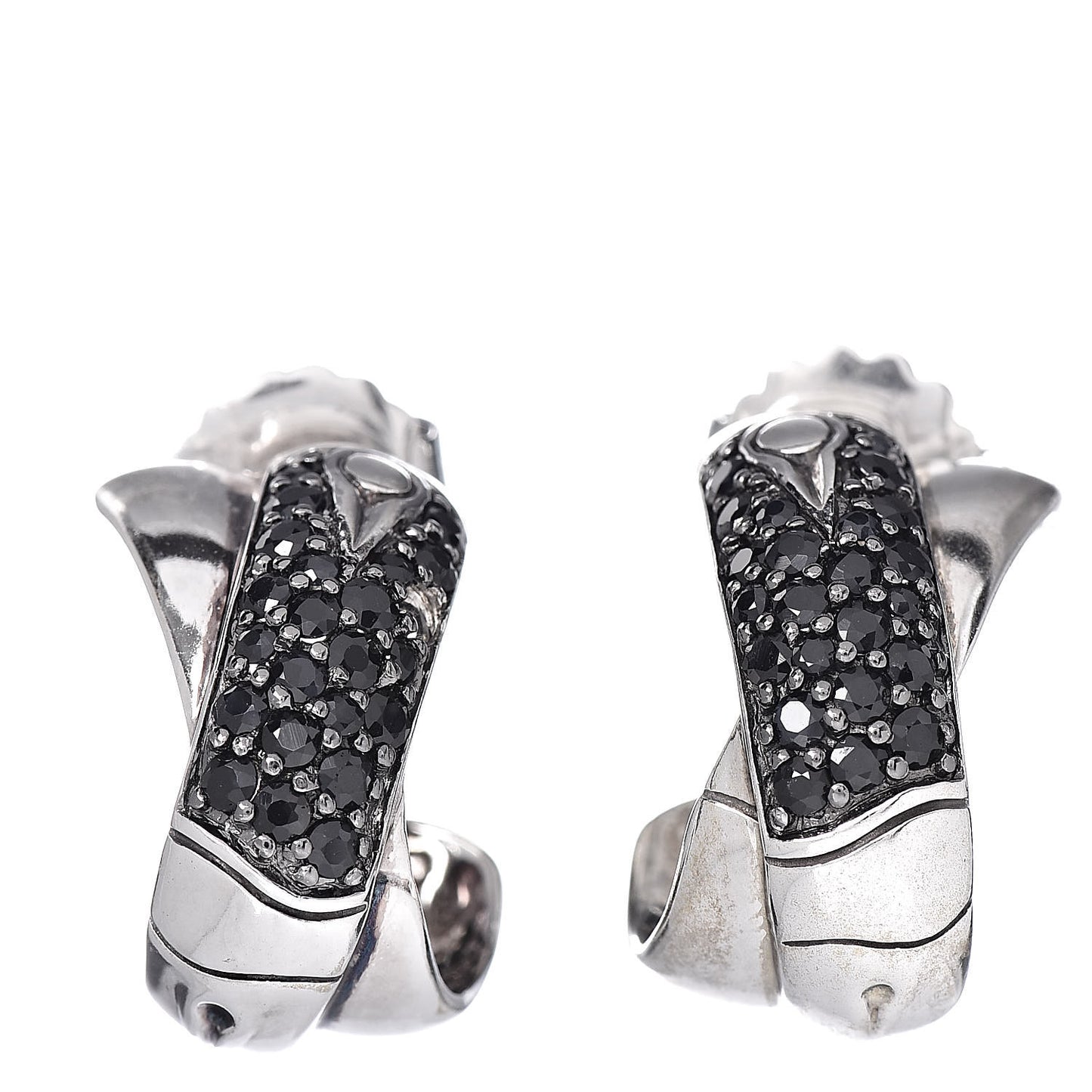 Sterling Silver Black Sapphire Crossover Hoop Earrings