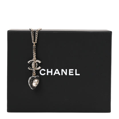 Chanel Crystal CC Heart Necklace Black Pearly White Gold 5 of 5