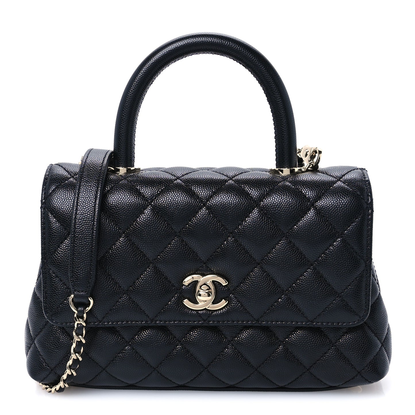 Caviar Quilted Mini Coco Handle Flap Black