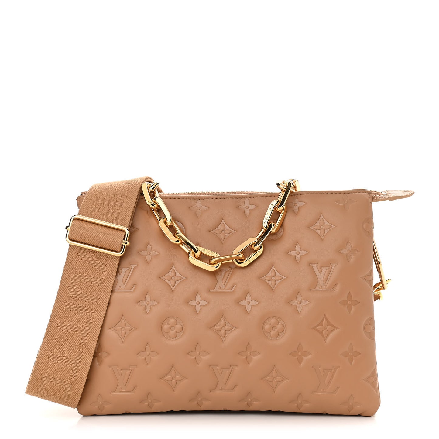 Lambskin Embossed Monogram Coussin PM Camel