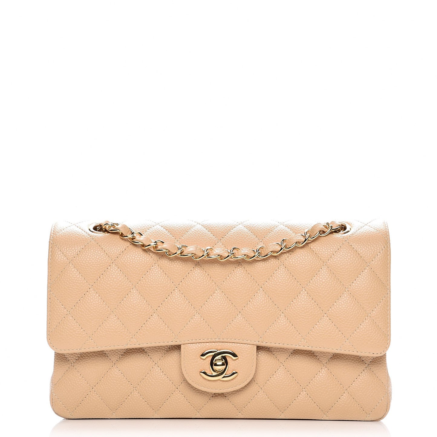 Caviar Quilted Medium Double Flap Beige Clair