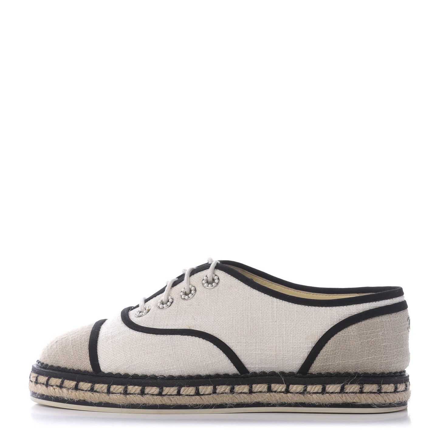 Cotton Lace Up Espadrilles 37 Light Beige