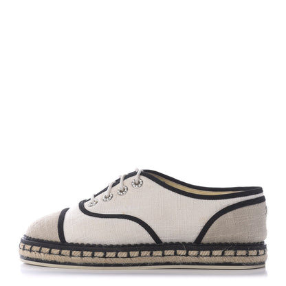 Chanel Cotton Lace Up Espadrilles 37 Light Beige 1 of 9