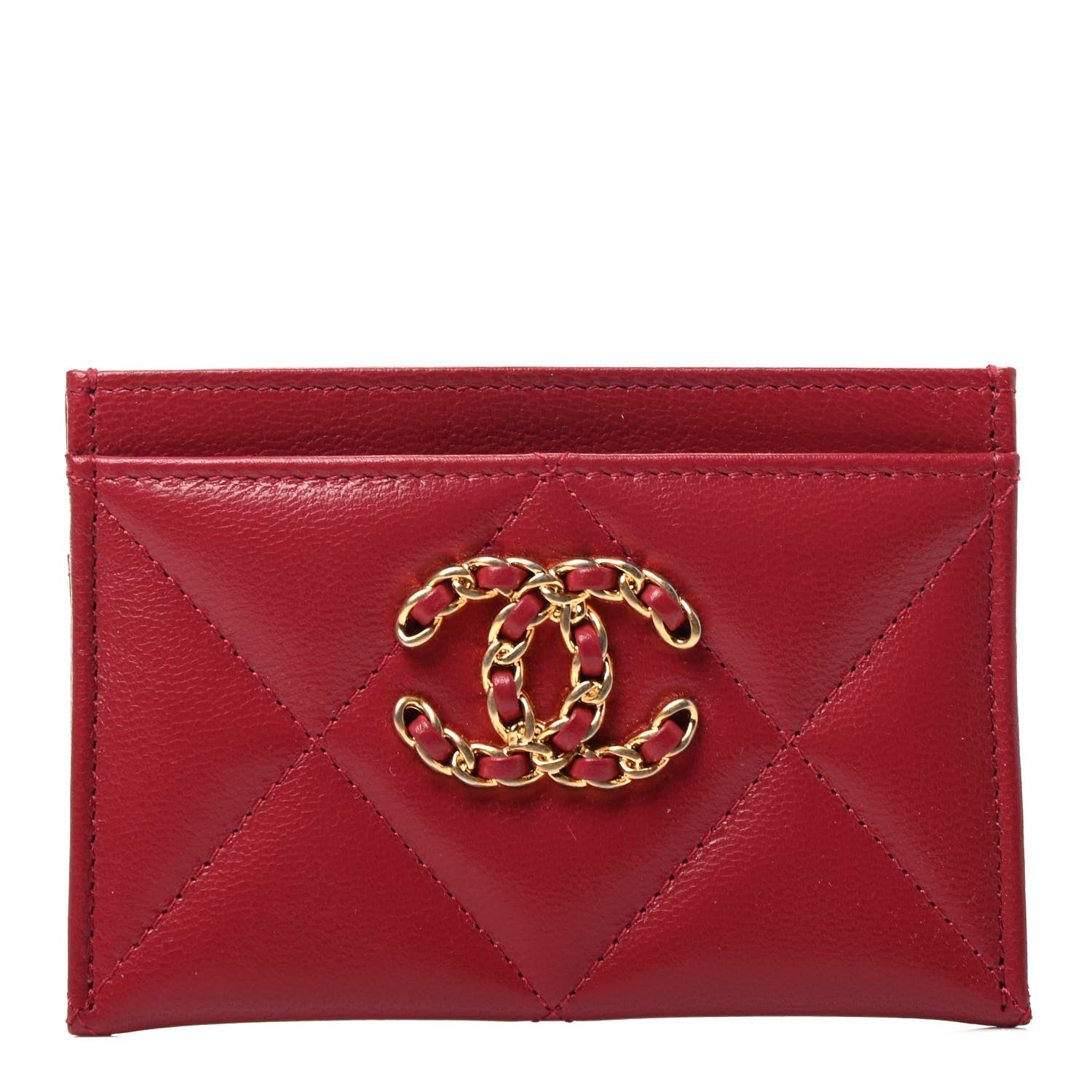 Chanel Shiny Goatskin Quilted Chanel 19 Card Holder Red 1 of 3