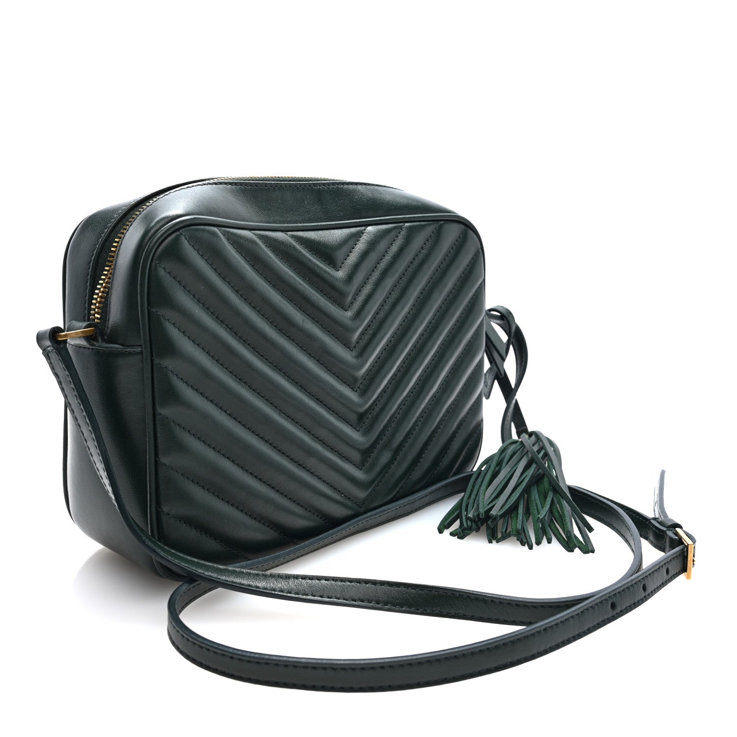 Saint Laurent Calfskin Matelasse Monogram Lou Camera Bag Vert Fonce 3 of 9