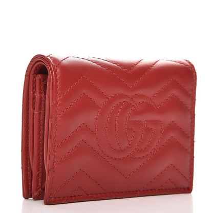 Gucci Calfskin Matelasse GG Marmont Card Case Wallet Hibiscus Red 3 of 8