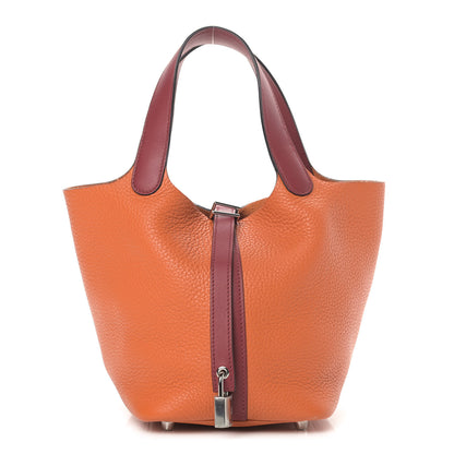 Hermes Taurillon Clemence Swift Eclat Picotin 18 PM Orange Rouge Grenat 1 of 9