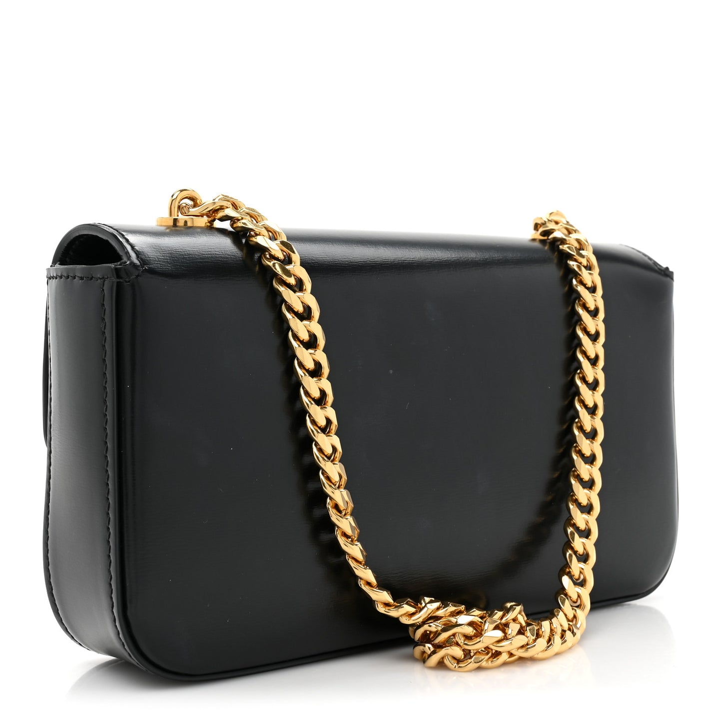 Shiny Calfskin Triomphe Chain Shoulder Bag Black