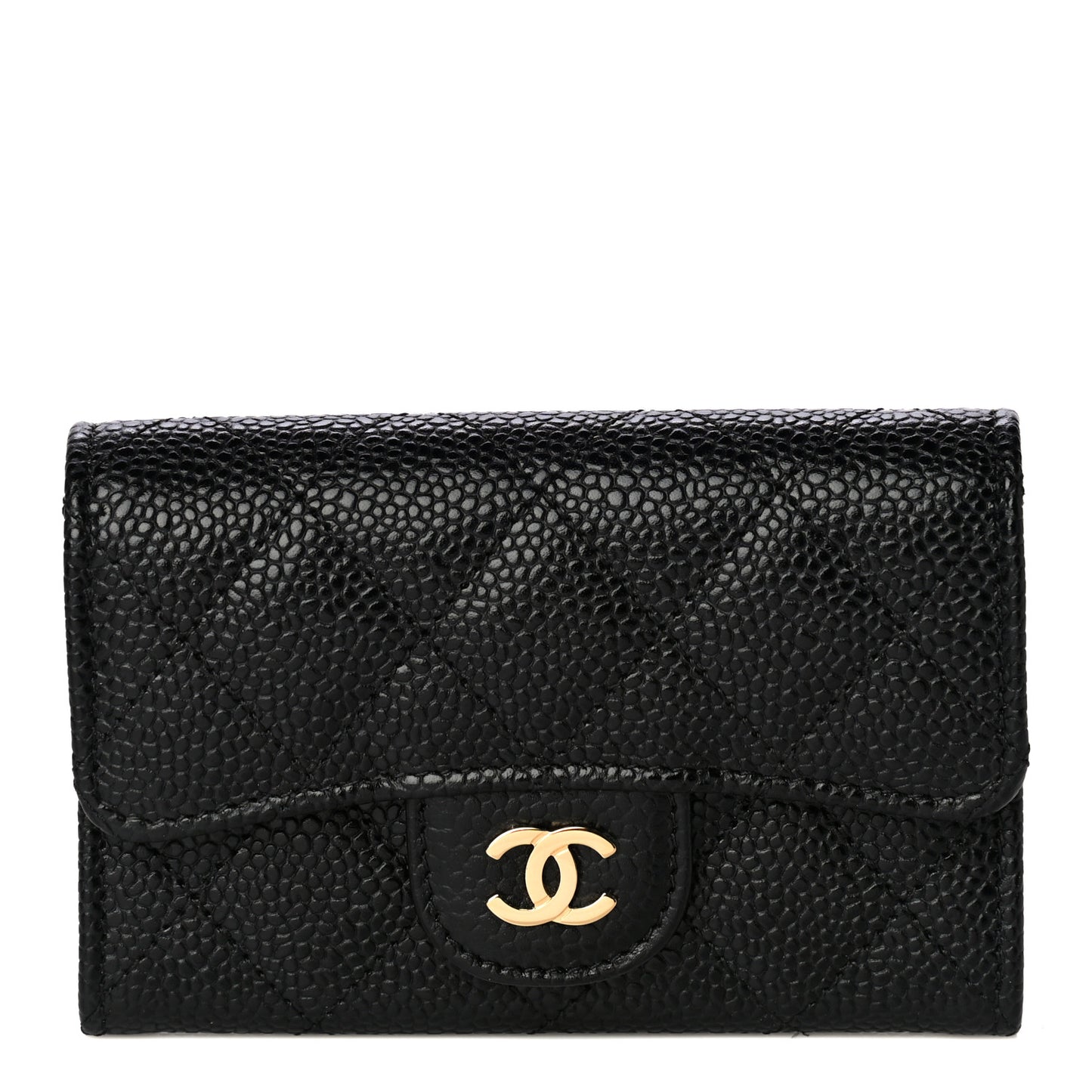 Caviar Quilted Flap Card Holder Black
