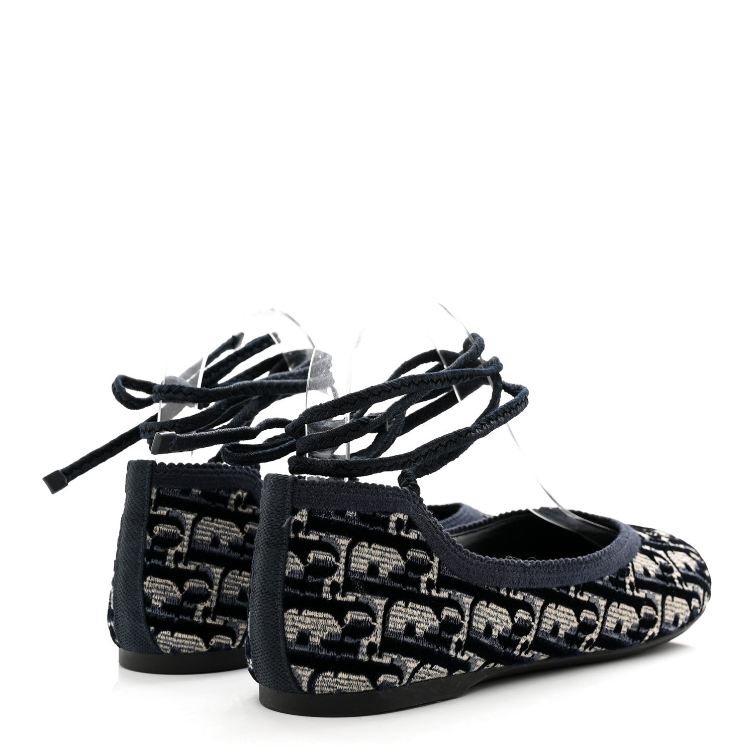 Christian Dior Velvet Oblique Poeme Laced Ballerina Flats 36.5 Blue 4 of 8
