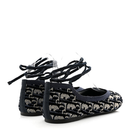 Christian Dior Velvet Oblique Poeme Laced Ballerina Flats 36.5 Blue 4 of 8