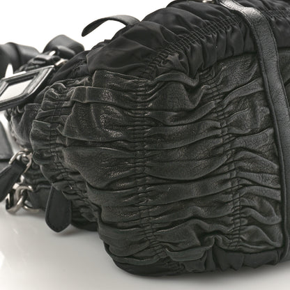 Prada Tessuto Nylon Nappa Braided Gaufre Shopping Satchel Black 7 of 10