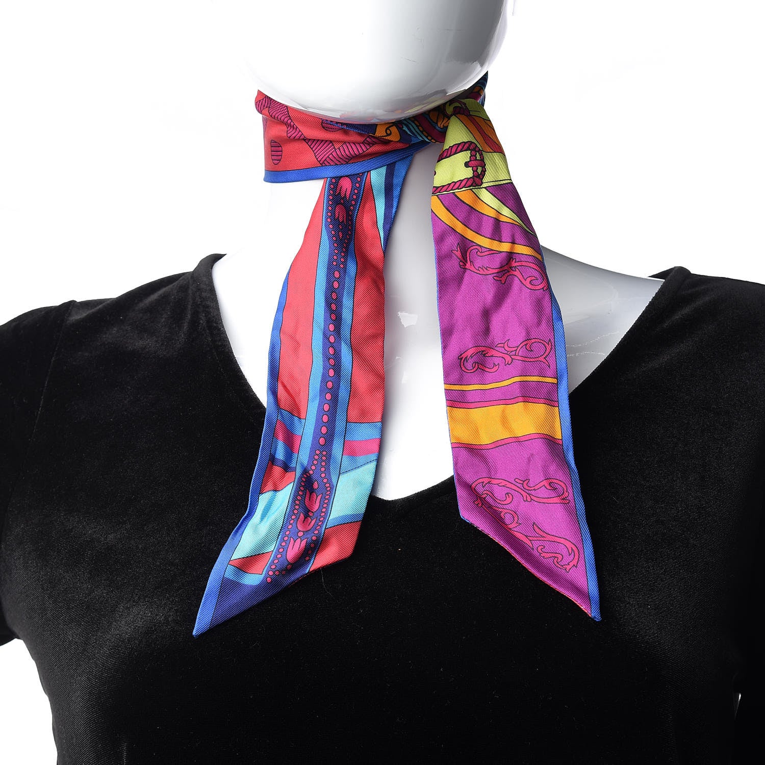 Hermes Silk Balade En Berline Twilly Rouge Fuchsia Turquoise 2 of 6