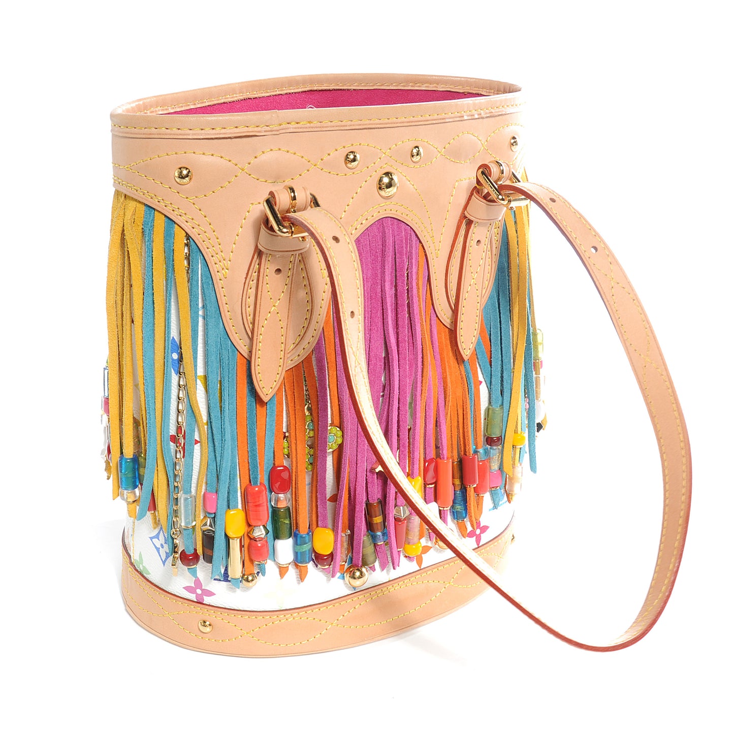 Monogram Multicolor Fringe Bucket White