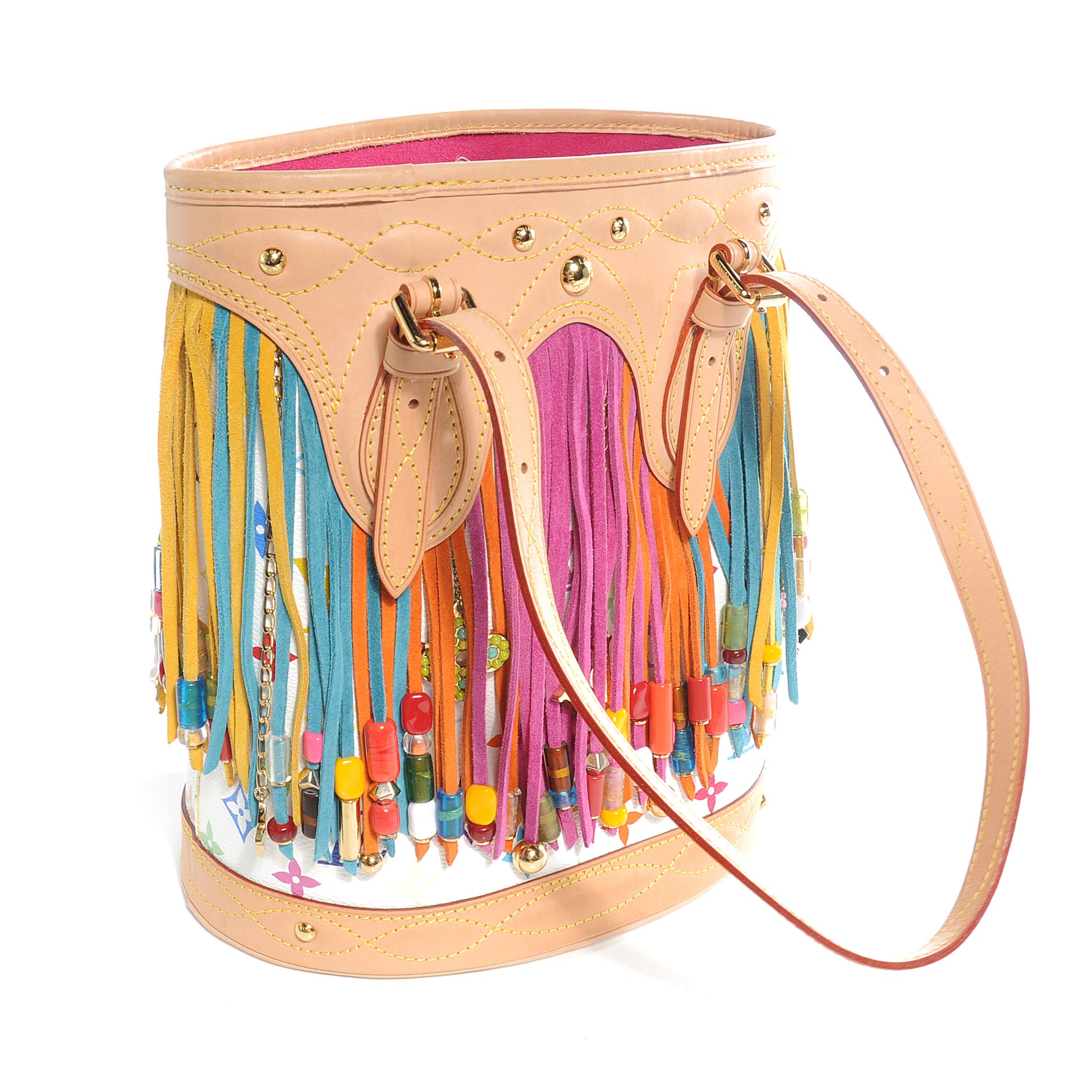 Louis Vuitton Monogram Multicolor Fringe Bucket White 3 of 8