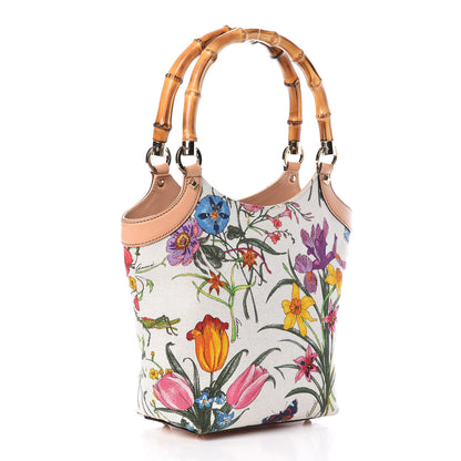 Gucci Canvas Floral Flora Bamboo Handle Bag White 3 of 19