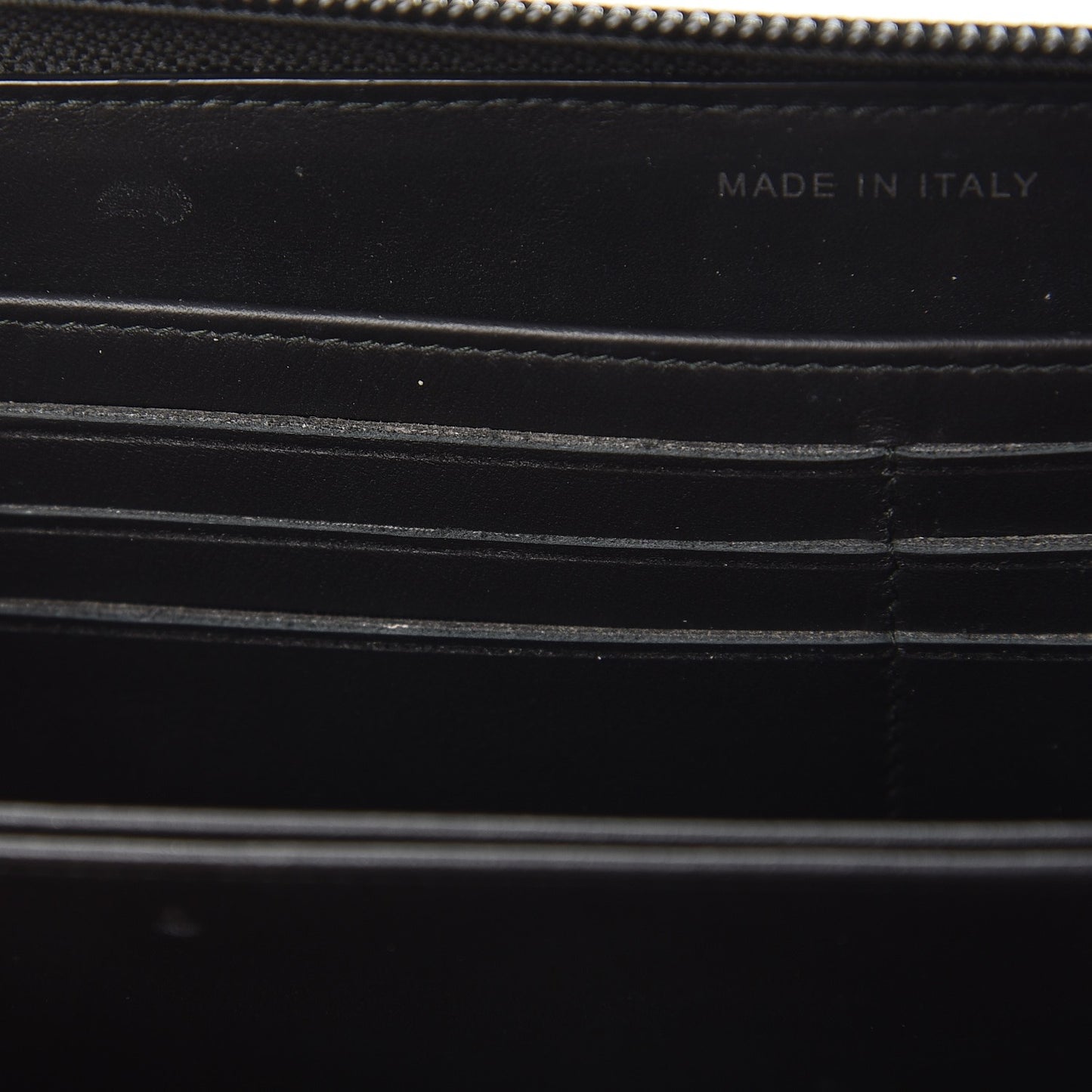 Calfskin Painted Chevron Embossed Large Boy Zip Wallet Black