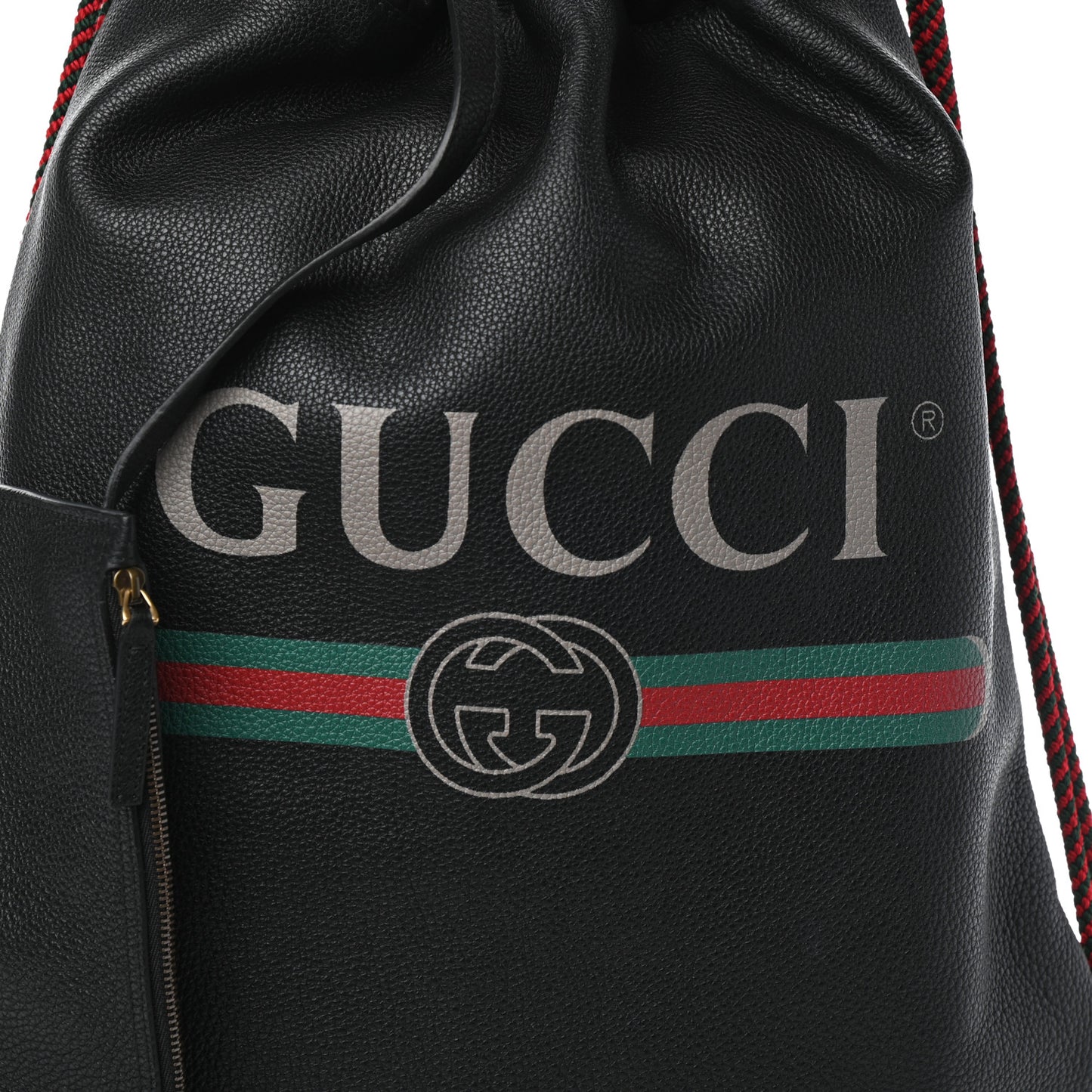 Calfskin Logo Drawstring Backpack Black