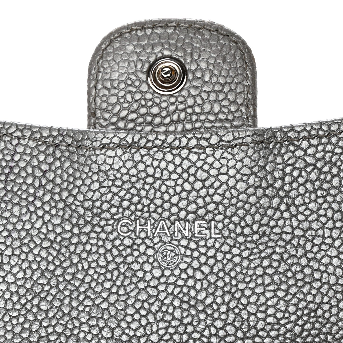 Glittered Metallic Caviar Quilted Large Flap Wallet Silver