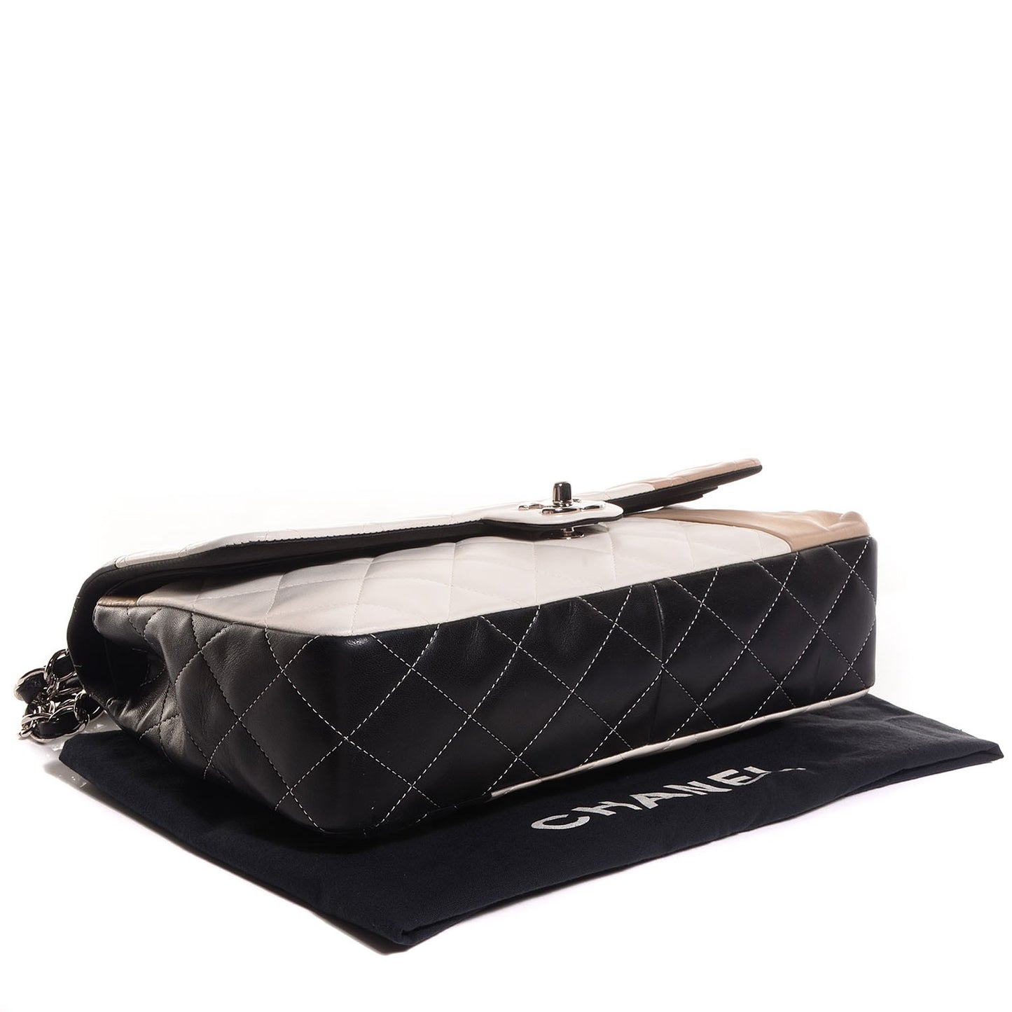 Lambskin Quilted Colorblock Jumbo Double Flap
