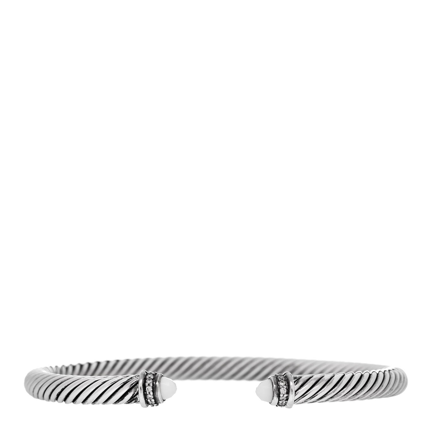 David Yurman Sterling Silver Diamond White Agate 5mm Cable Classics Bracelet 1 of 3