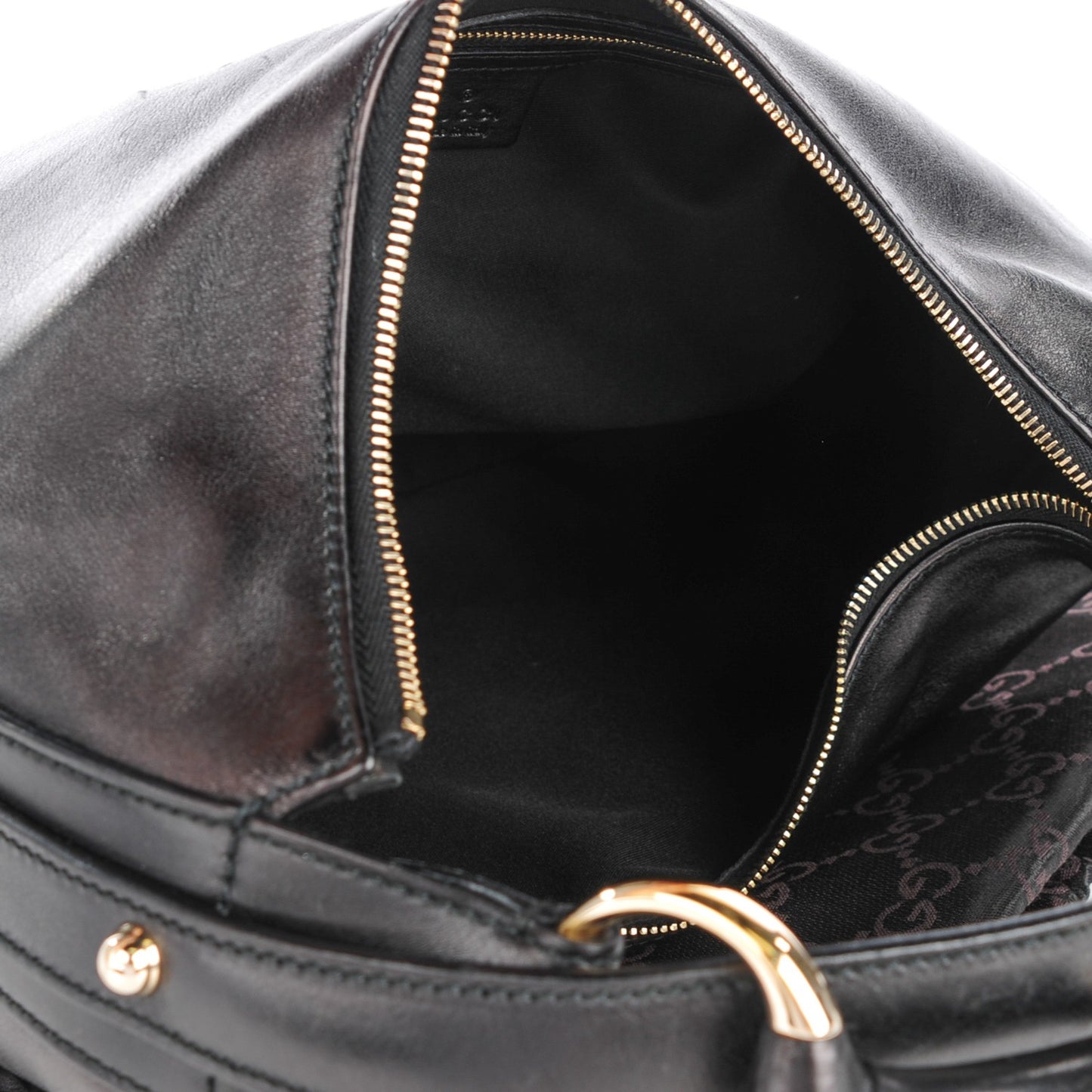 Calfskin Medium Horsebit Chain Hobo Black
